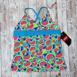TYR Girls' Tutti Frutti Claire Tankini Top sz Medium 7/8 Swimsuit Bikini Beach
